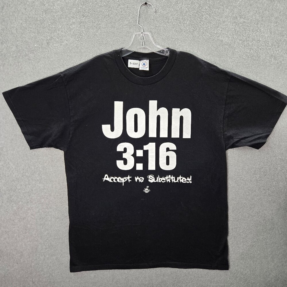 VINTAGE John 3:16 Men Shirt XL Black Heaven Yeah Hell No Thats The Bottom Line